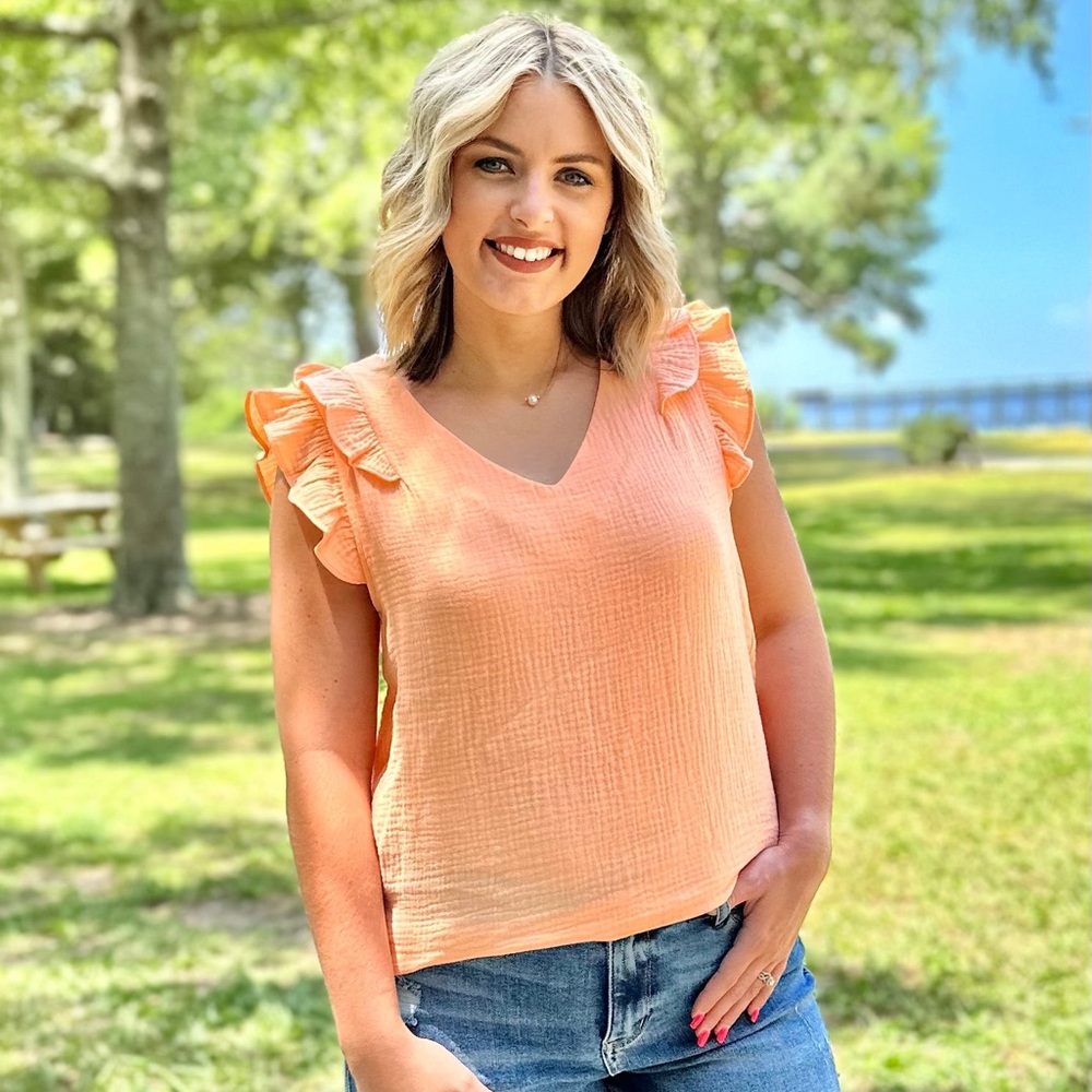 Ruffled Peach V-Neck Top